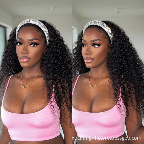 Headband Wig Human Hair Curly Full Machine Made Wigs Deep Wave Glueless Water Wave For Black Women Curl Hair Wig With Headband